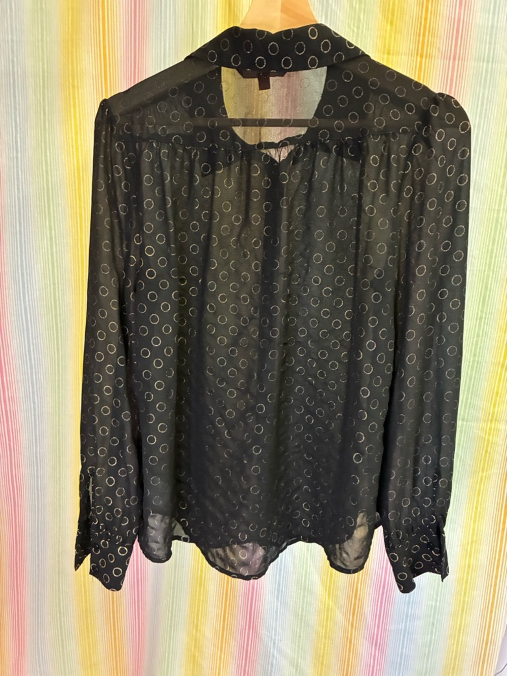 ModCloth Black Sheer Blouse with Metallic Gold Circle Pattern Size M - Picture 2 of 5